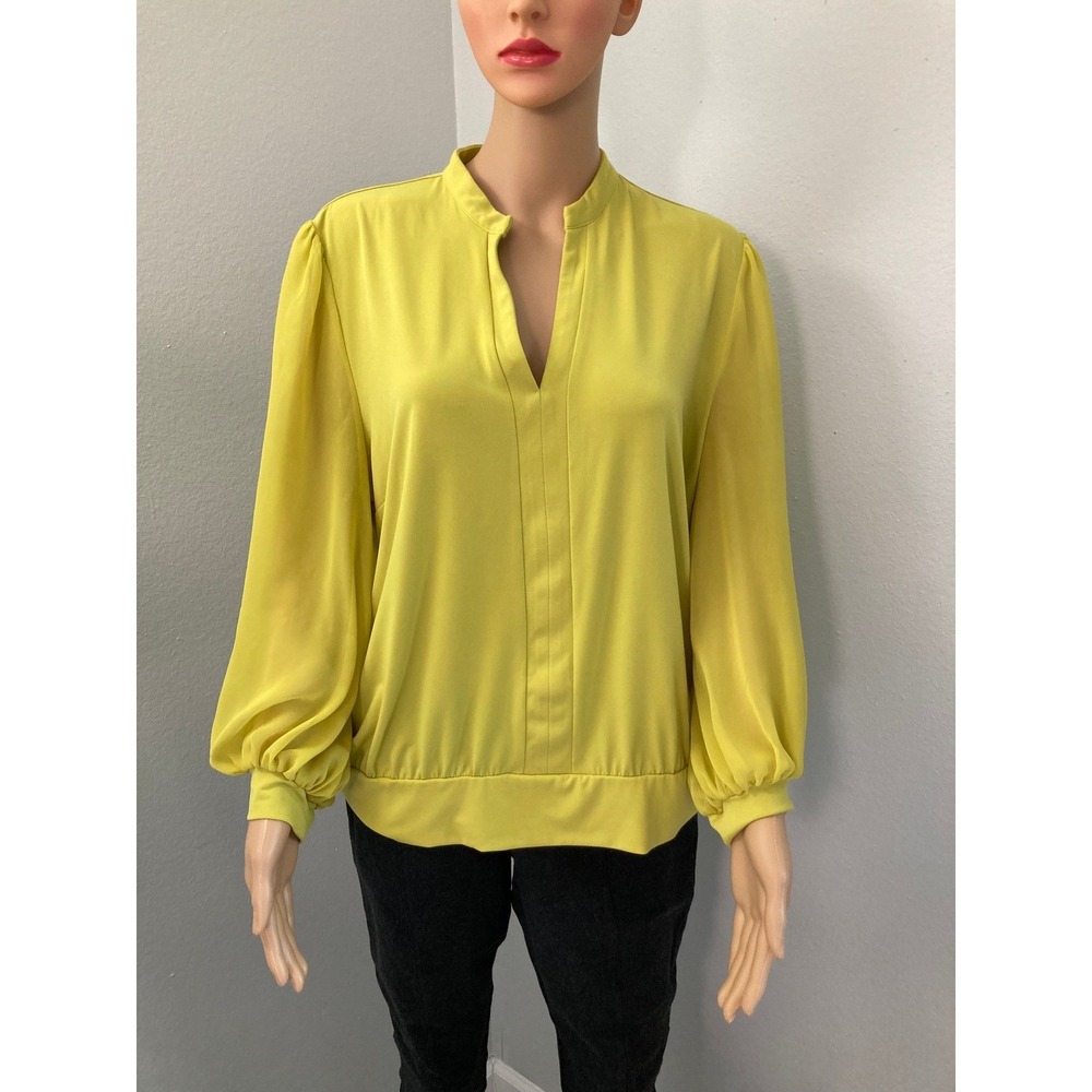 7th Avenue New York & Company Chartreuse Yellow/Green Blouson Sleeve Blouse XL